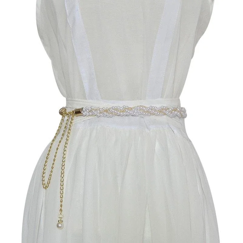 حزام لؤلؤ أنيق للنساء ، إبزيم مرن ، حزام كريستال ، سلسلة ، أنثى ، فتيات ، فستان ، خصر ، مصمم
