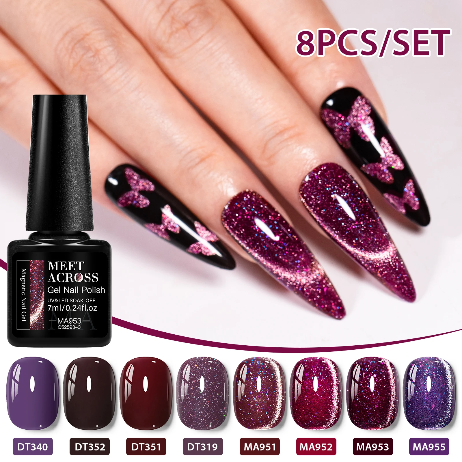

9PCS/SET Autumn Magnetic Gel Nail Polish Set Purple Classic Semi Permanent Immersion Led Nail Art Paint Lead-FreeTPO HEMA FREE
