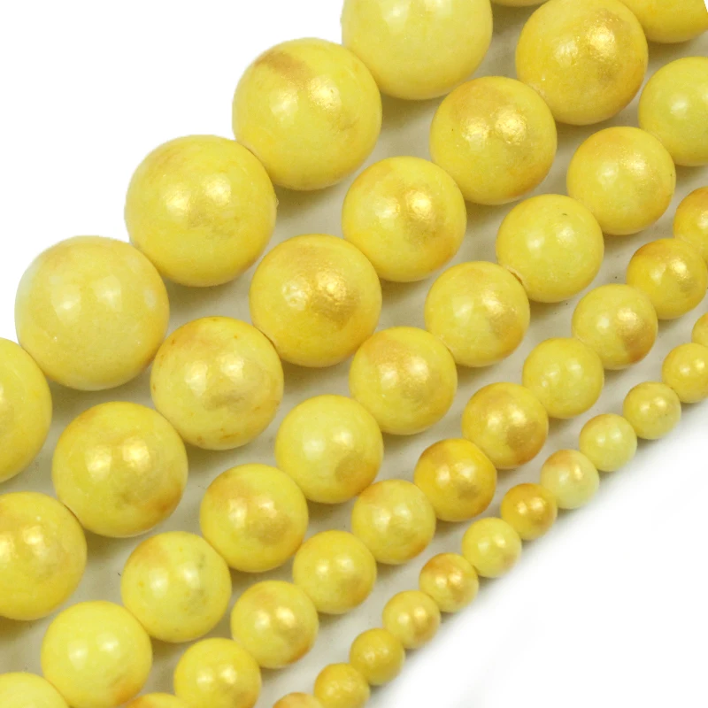 4/6/8/10mm Natural Gold Yellow Sprinkle Gold Jades Round Loose Beads for Jewelry Making Spacer Beads diy Bracelets Accessories