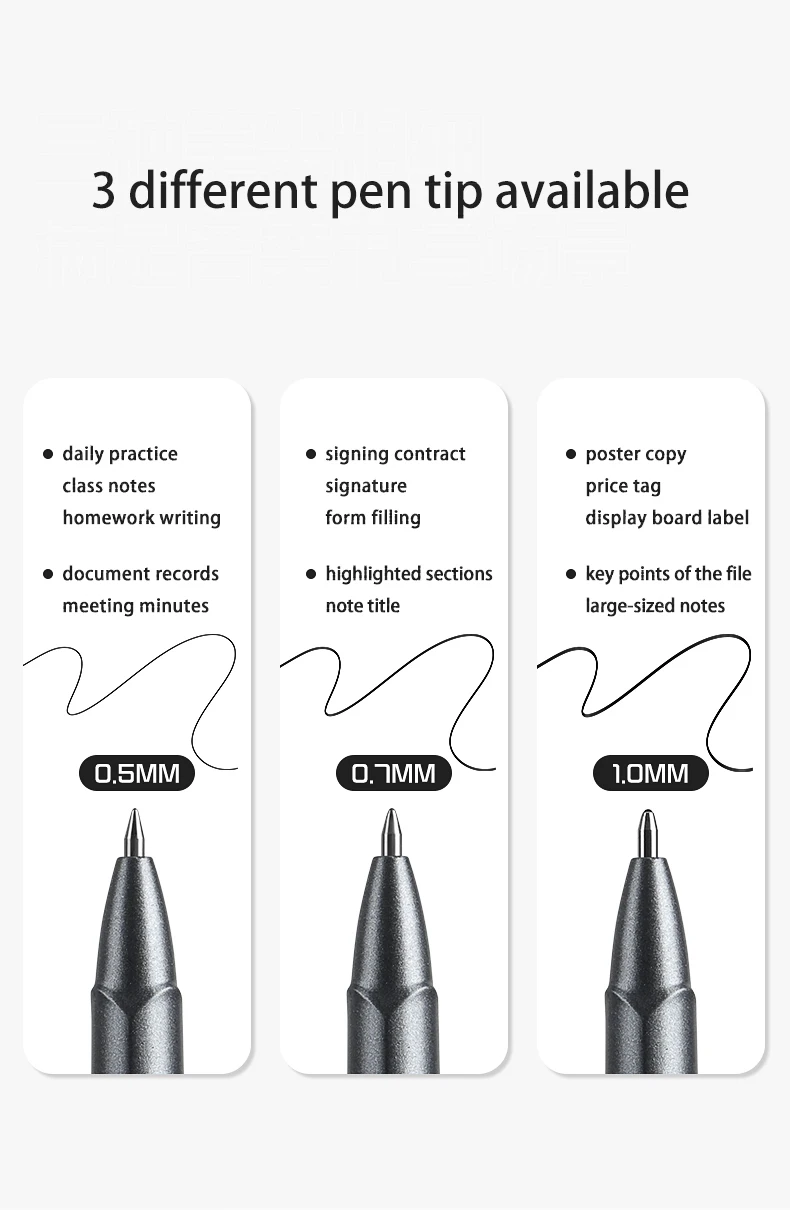 BAOKE Gelstifte mit hoher Kapazität, 0,5 mm/0,7 mm/1,0 mm Schreibstärke, schwarze Tintenfarbe, 4 Farbvarianten, für Büro, Geschäft und Schule – Detail 2