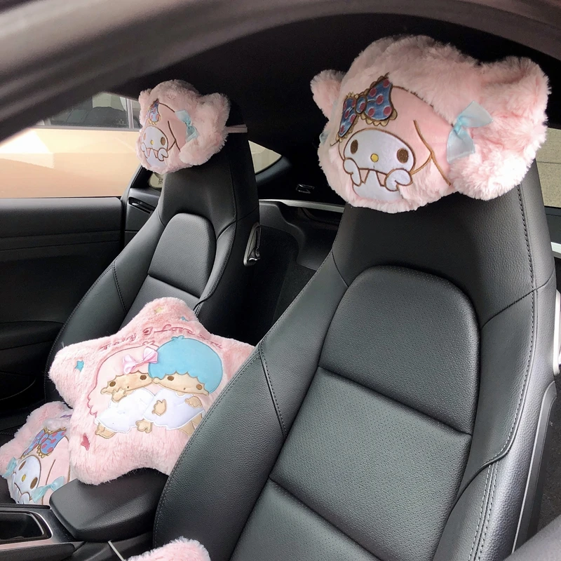 Sanrio Cartoon My Melody Headrest Back Cushion Car Seat Stuffed Anime Little Twin Stars Throw Pillow Sofa Bed Home Decor Girl