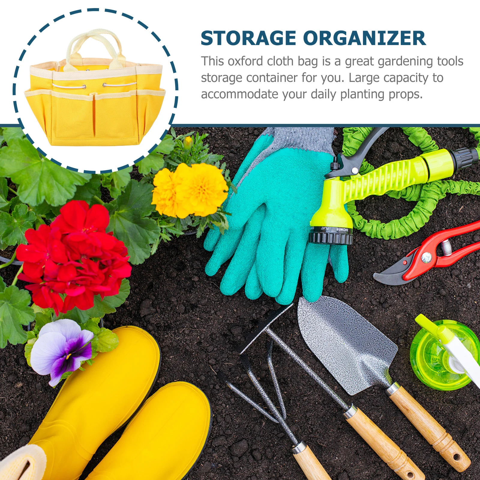 

Garden Tool Bag Multi Pocket Storage Organizer for Hand Tools Yellow Durable Planting Trimming Gardening Tools Container
