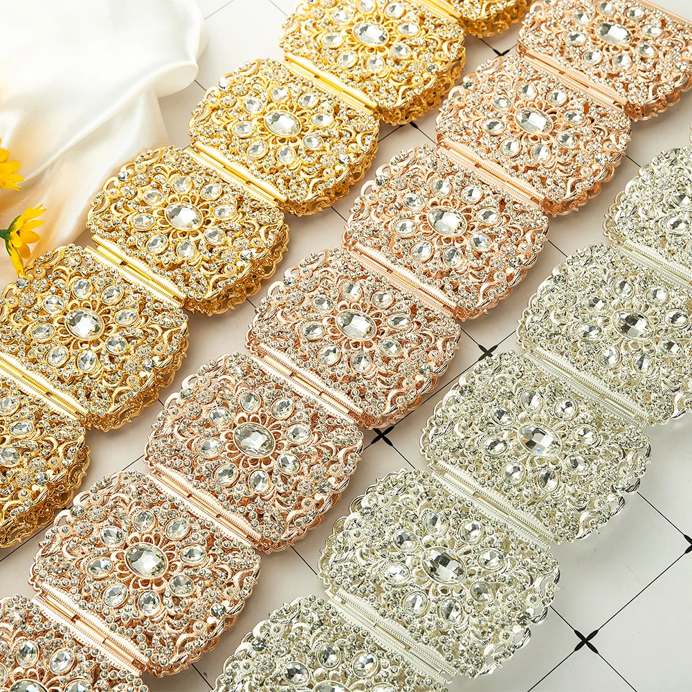 Luxury Wedding Bride Rhinestone Belt Jewelry Big Size Full Crystal Waist Chain Shiny  Metal Gold Body Chain Ornaments Gife