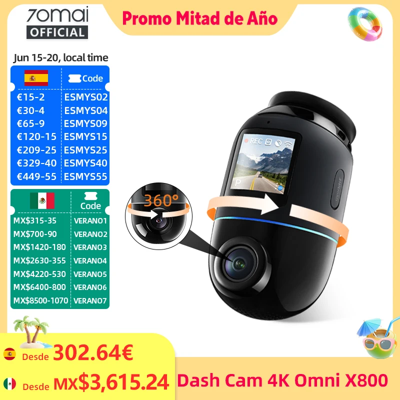 70Mai Dash Cam 4K Omni X800-2 Set Con Módulo 4G Up04 Supercondensador 360 ° Mando A Distancia Giratorio De Alerta En Tiempo Real 70Mai 4K X800 — -54%, 363.55€ Coupon, from 309.69€ – 54% descuento – €309.69