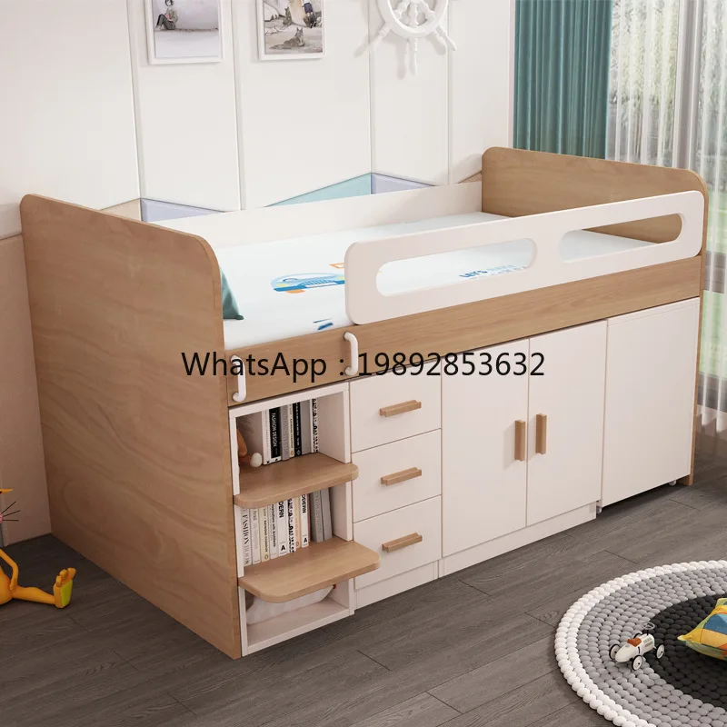 LYY Children's Bed Desk Integrated Children's Semi-High Bed with Wardrobe Storage Small Apartment Multi-Functional Cabinet