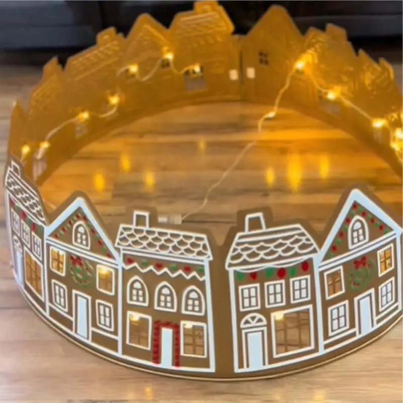 2025 Christmas Tree Gingerbread House Collar 26/28Inches Reusable Tree Ring Stand Led Gingerbread House Skirt Collar