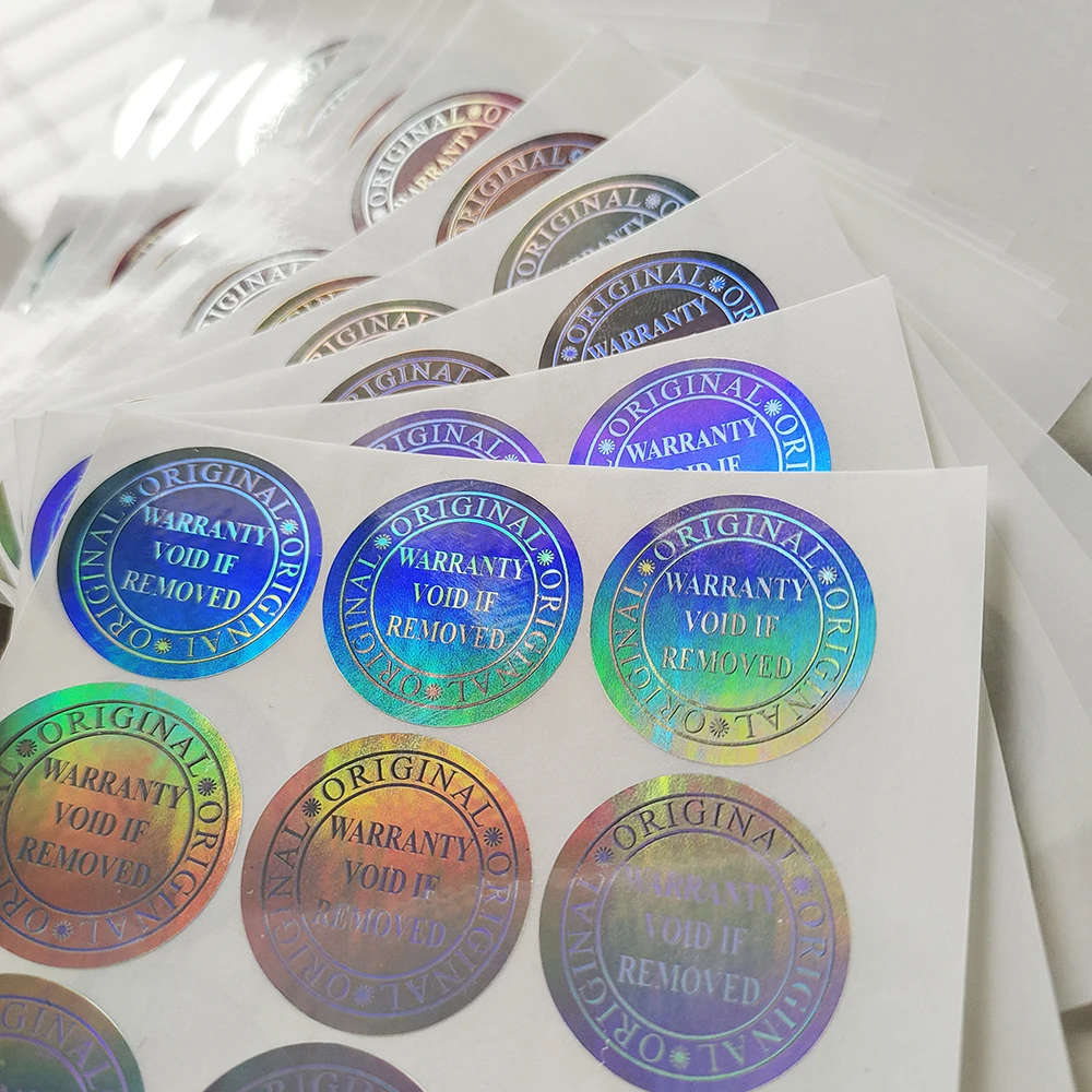 100pcs 25mm Holographic WARRANTY VOID IF REMOVED ORIGINAL Security Seal Silver Vinyl Tamper Evident Label Removal Proof Sticker