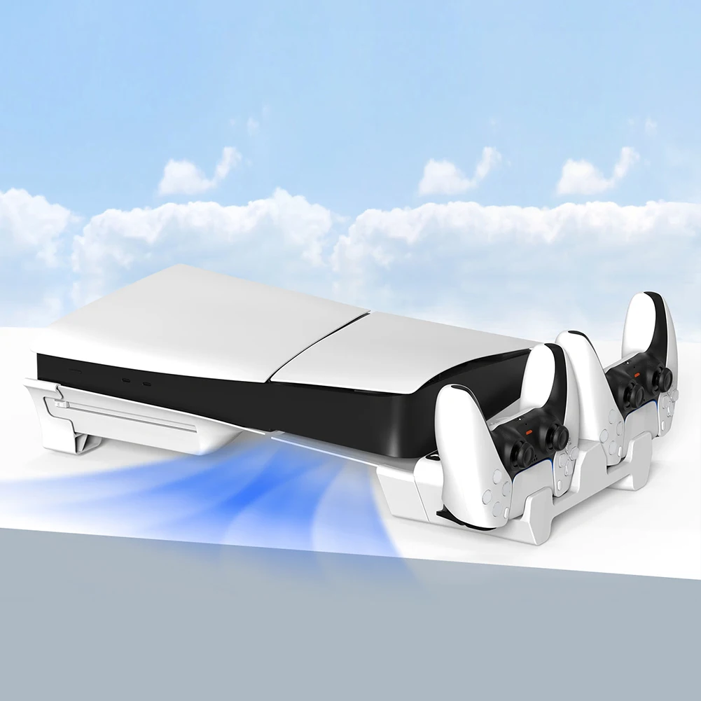 

Горизонтальная подставка и охлаждающая станция с 3-уровневым вентилятором, 2 зарядными устройствами для контроллеров, горизонтальная охлаждающая подставка для PS5 Slim/PS5 Pro