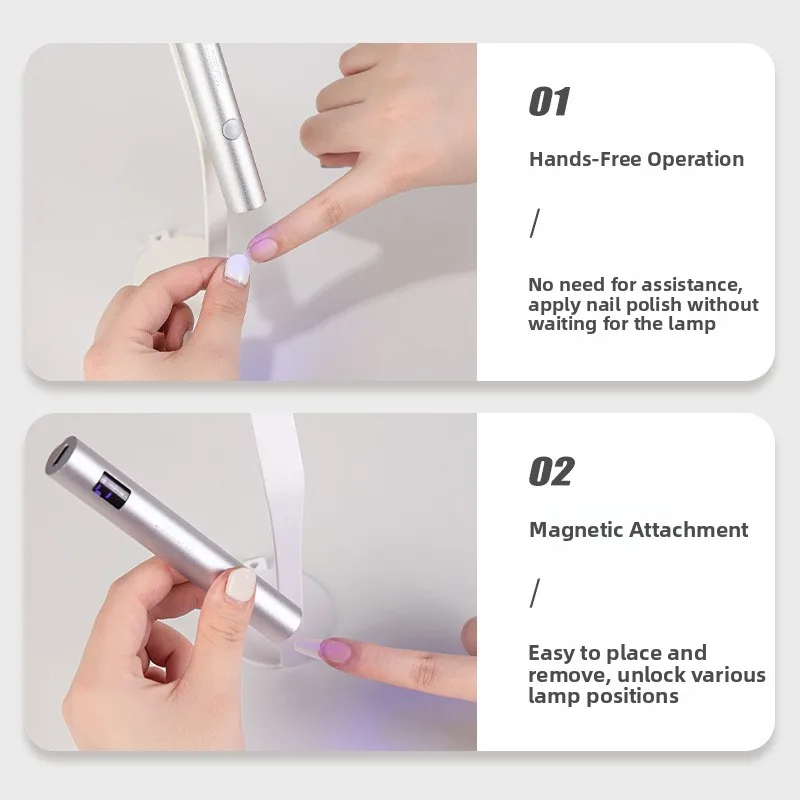 Handheld Metal Spotlight Phototherapy Lamp with Bracket Nail Art Mini Baking Light Portable Power Storage for Beauty Care