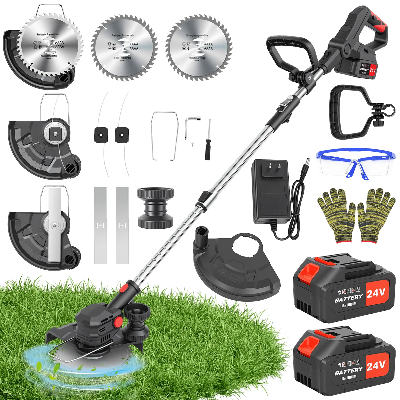 8-Inch Cordless Grass Trimmer Electric Lawn Mower Folding & Telescopic 800W  with 2 X 4.0Ah Batteries for Villas Yards & Garden Tool