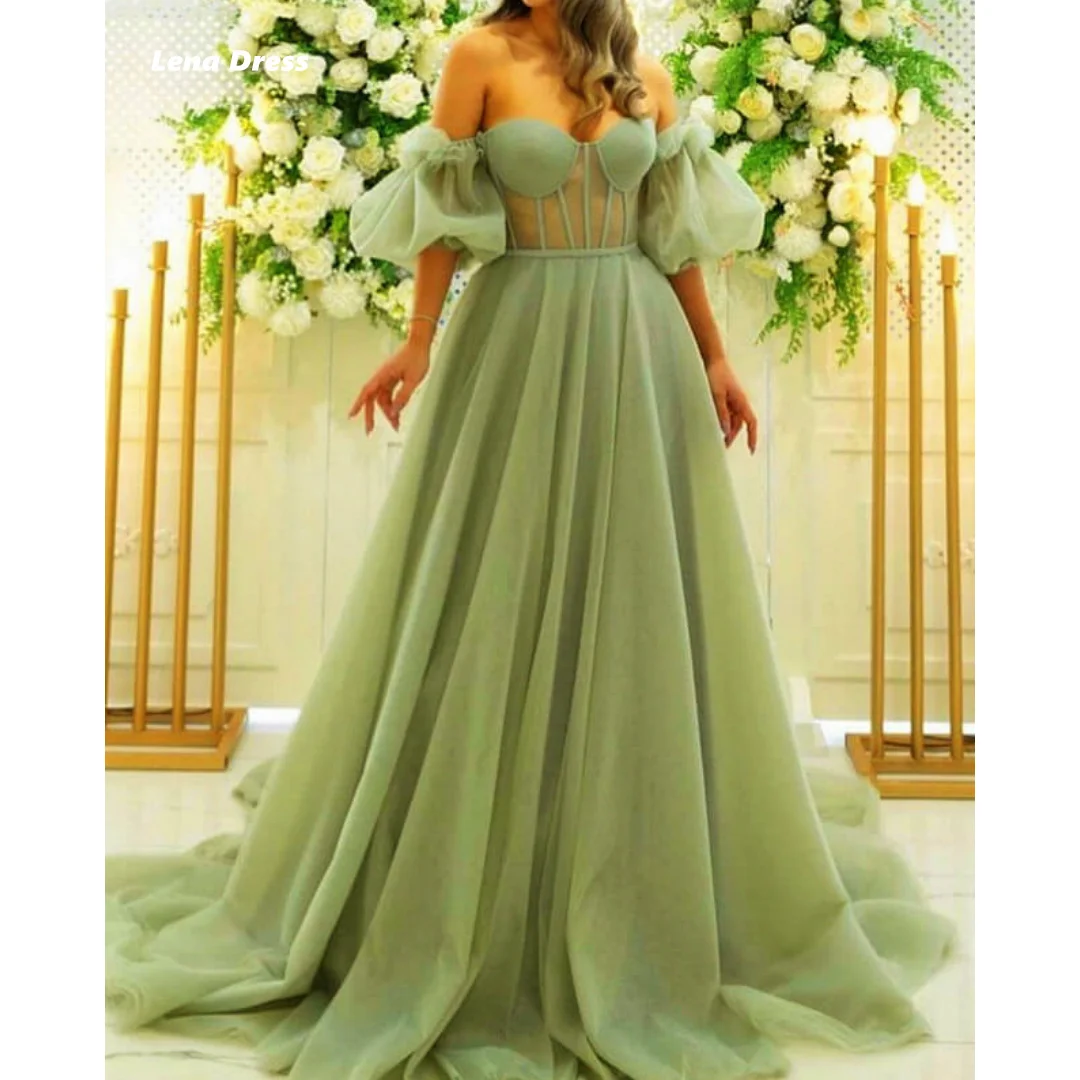 Lena Custom Made Evening Dresses for Special Occasions Puff Sleeves Elegant Party Dresses Woman Gauze Wedding Party Dress Line A