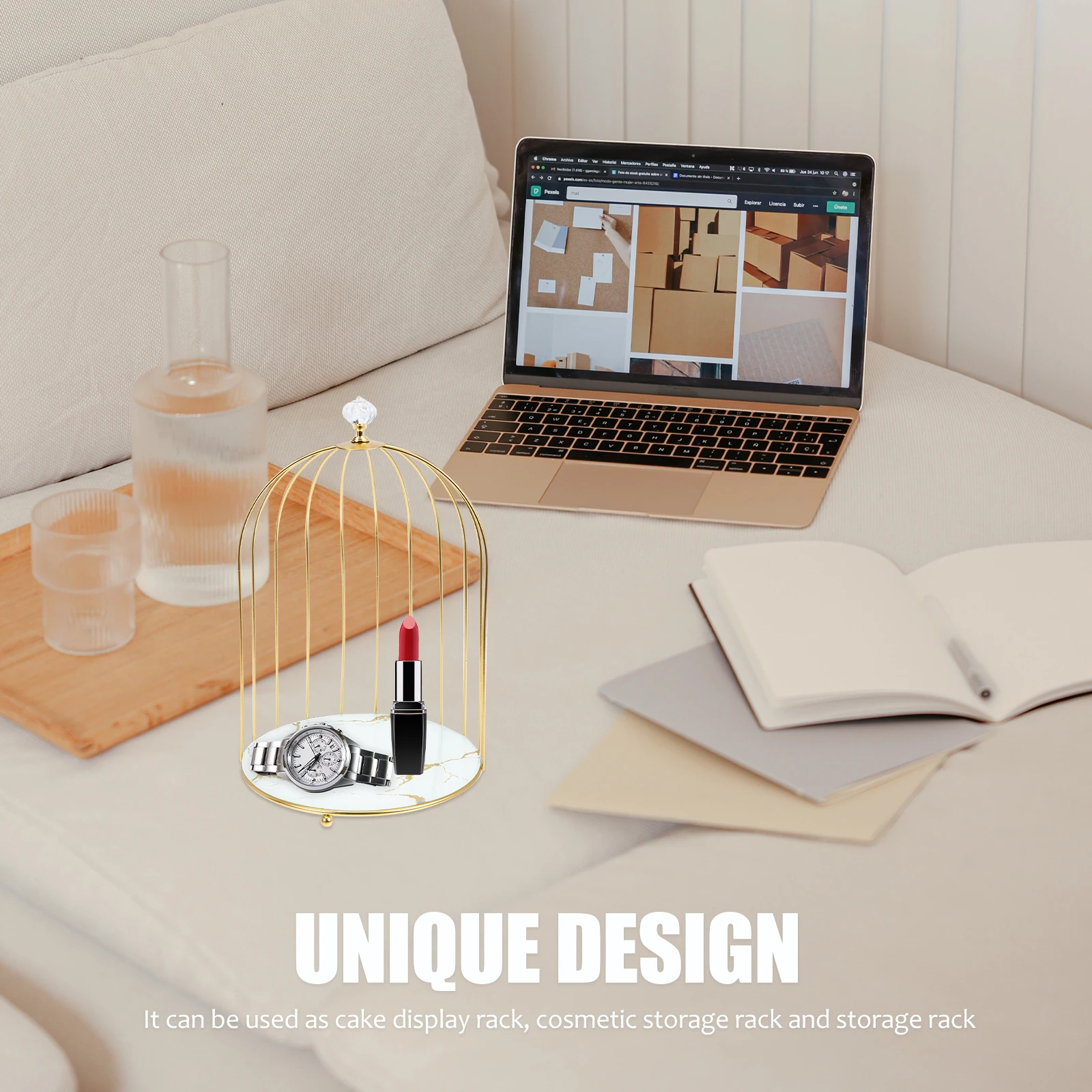 

Sturdy Iron Storage Rack Bird Cage Design Makeup Organizer Stand For Perfume Lipstick Cakes Desserts Bedroom Desktop