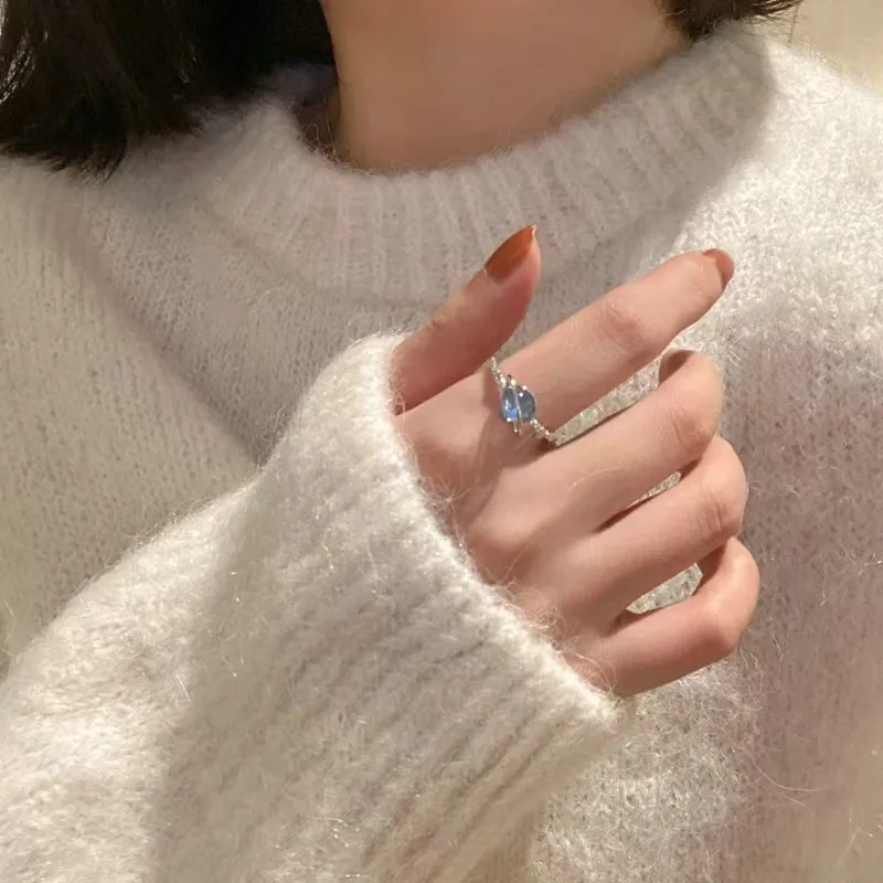 Fashion Shining Blue Crystal Planet Rings Y2K Emo Girls Fairy Exquisite Open Finger Ring Women Wedding Party Trendy Jewelry Gift