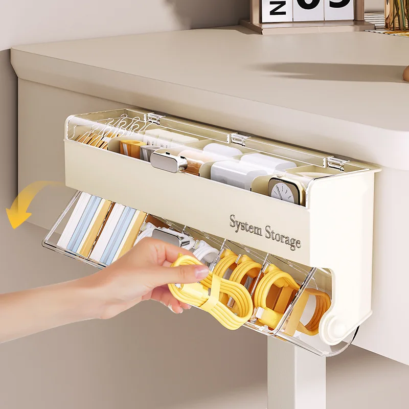 No‑Drill Wall‑Mount Storage Organizer Double‑Tier Flip Compartment Transparent Visible Lid Stackable Holder for  Accessories