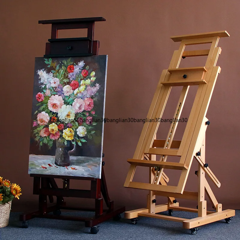 Beech Wood Professional Solid Wood Floor-to-ceiling Large Easel for Art Students, Adjustable Chinese  Oil Painting Works Display