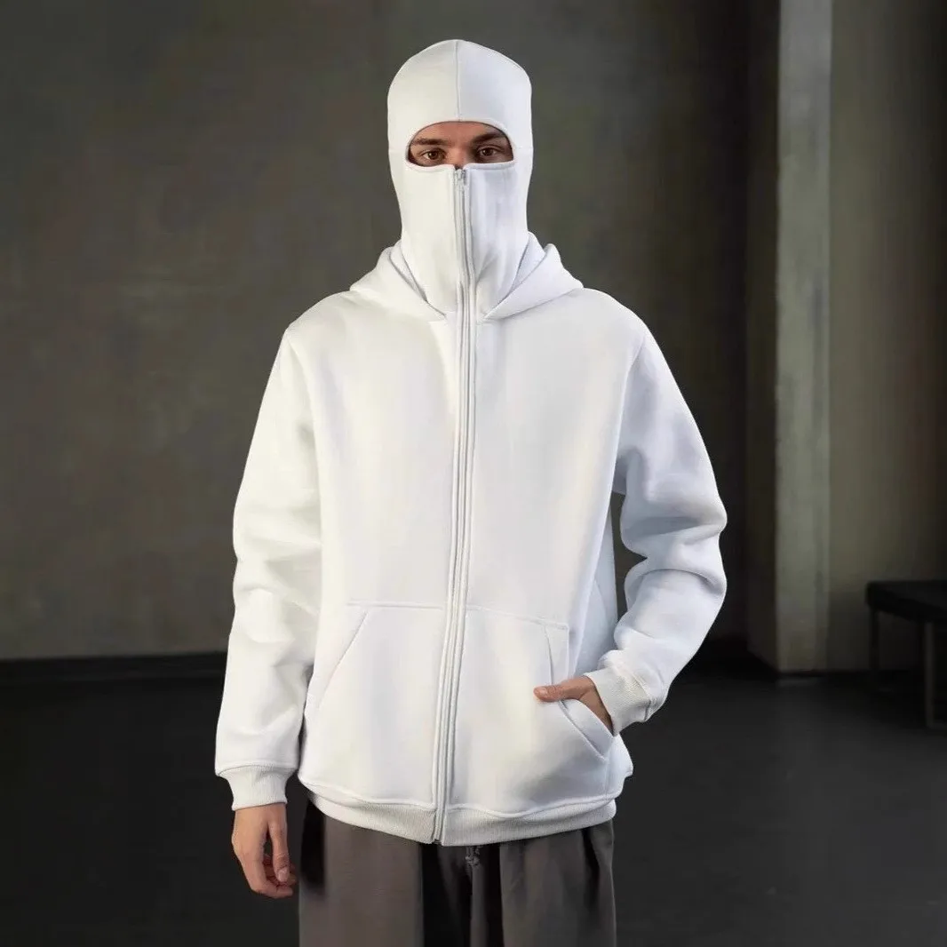 Men's Winter Autumn Fleece Balaclava Double Hooded Pullover With Zipper And Large Pocket Jacket For Outdoor Leisure & Sportswear
