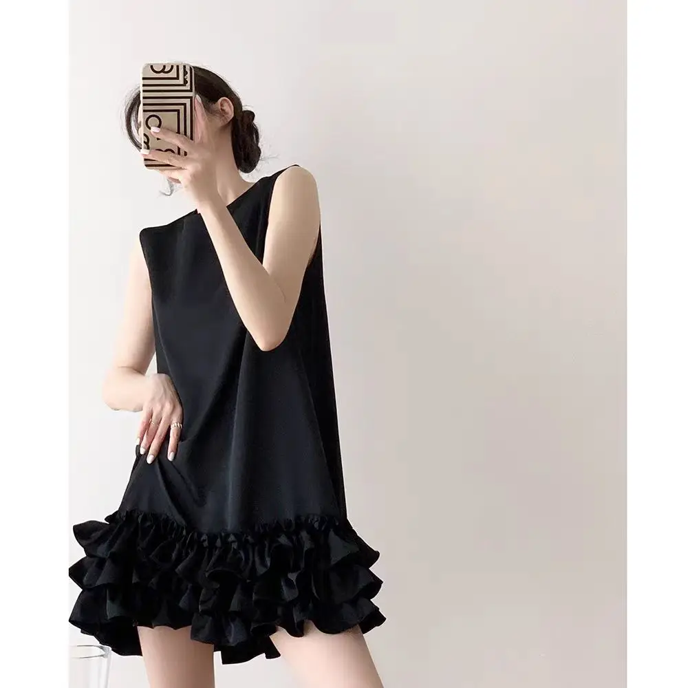 Short Black Hepburn Style A Line Mini Dress For Women\'s Sleeveless Black Party Summer Cake Dress 2024 X971