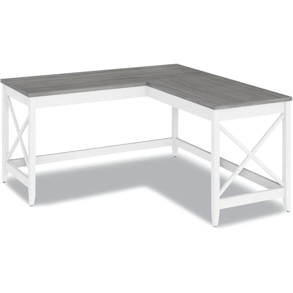 

L-shaped farmhouse office desk, 58.27 x 58.27 x 29.53, gray/white