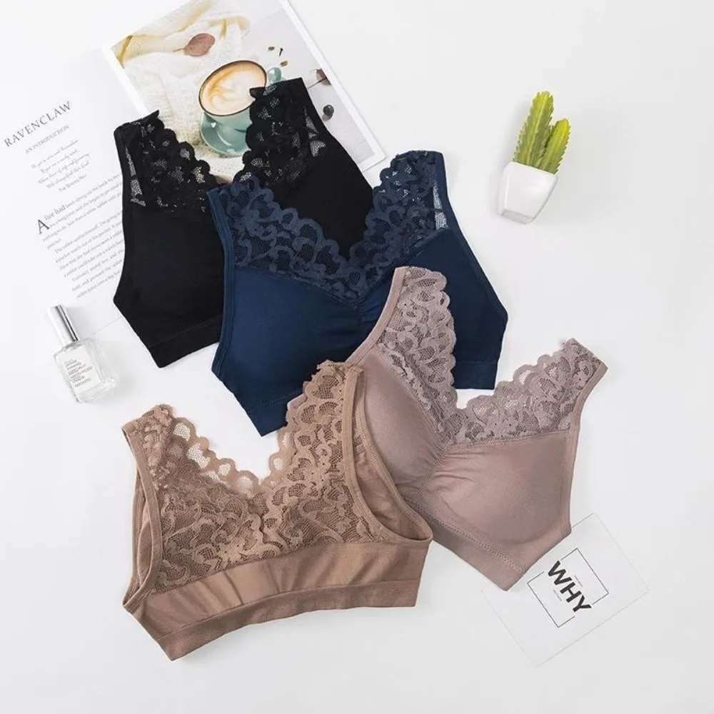 New Polyester Wireless Bra Seamless Comfortable Breathable Push Up Bra Lace Padded Bralette Everyday Wear