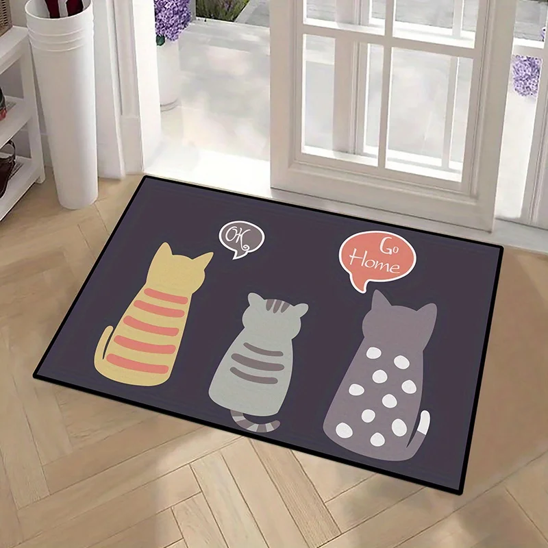 1Pc Cartoon Kitten Indoor And Outdoor Entrance Carpet Absorbent Dust Resistant Welcome Floor Mat Non-Slip Kitchen Rug Home Decor