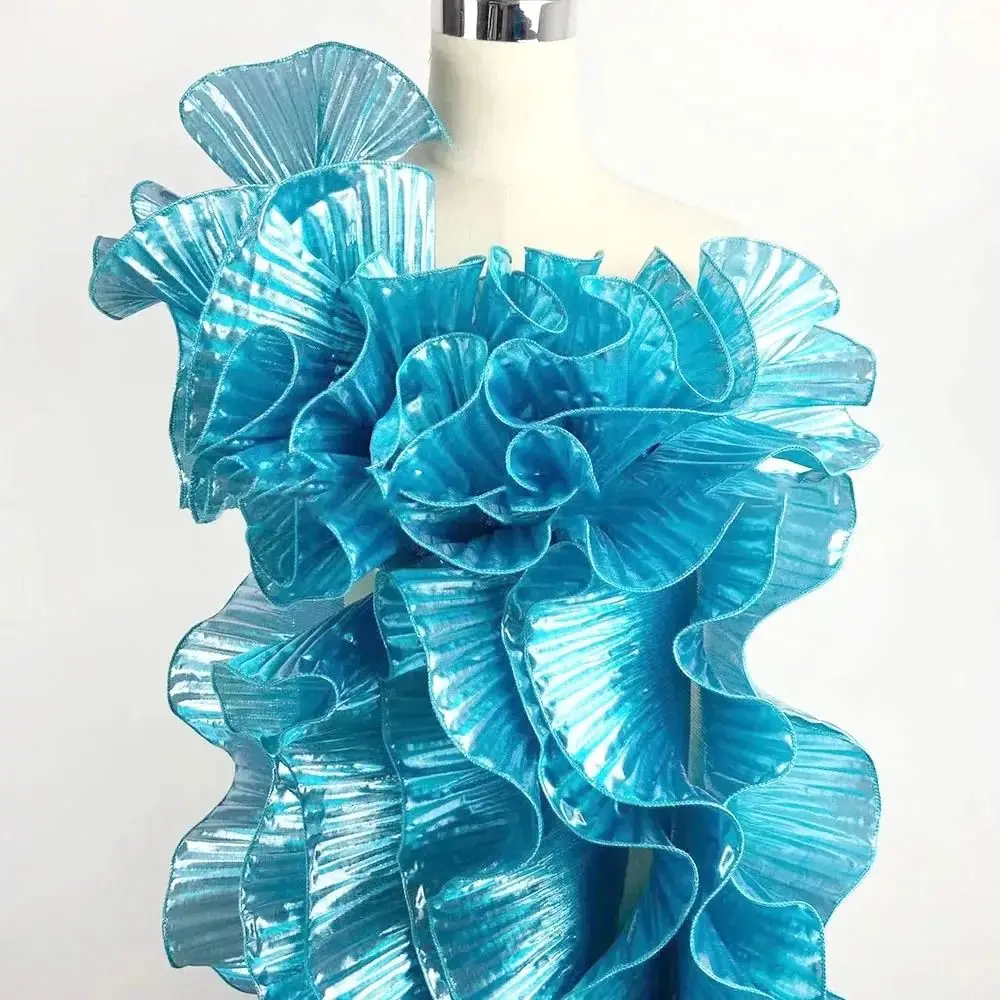 

Metallic Lustrous Big Wave Lace Fabric 1 Yard Fashion Pleat Mesh Organza Ruffle Dress Accessories DIY Styling Sewing