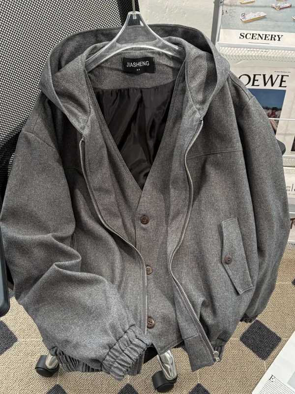 

Мужской костюм с капюшоном V-Ne Jaet в стиле ретро, американский свободный крой, осень-весна, модный дизайн, повседневная верхняя одежда