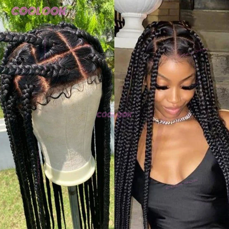 

3 стиля, косички без узлов, синтетический парик, полный кружевной плетеный парик для чернокожих женщин, косички, кружевной парик, плетеные парики