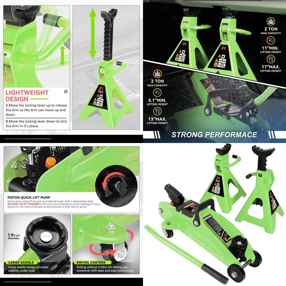 

Compact 2-Ton Hydraulic Jack and Stand Set, Green, 4000 lbs Capacity