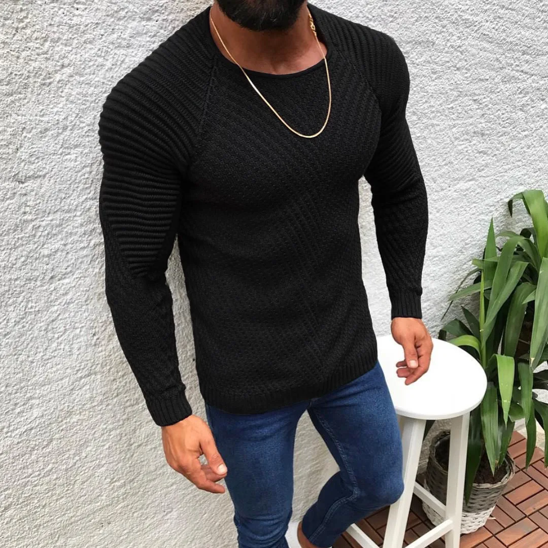 Amazon Cross border Supply 2024 European and American Autumn/Winter Slim Fit Long sleeved Round Neck Pullover Knitted Shirt for