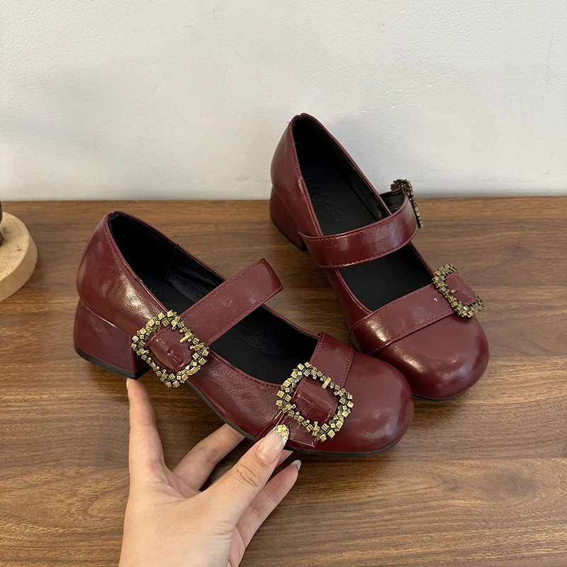 

Модные нескользящие износостойкие туфли с круглым носком и мелким горлышком, туфли на высоком каблуке с металлической пряжкой