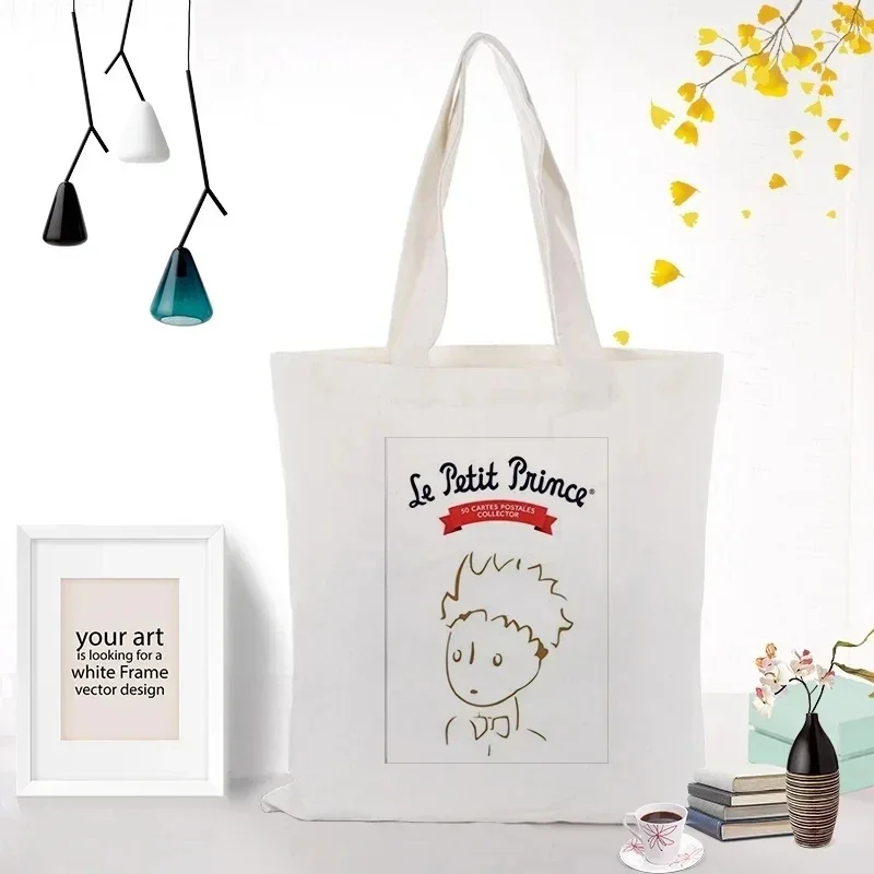 Borsa a tracolla in tela Tote da donna Cute Cartoon Little Prince Printed Text borsa per la spesa portatile riutilizzabile ambientale quotidiana