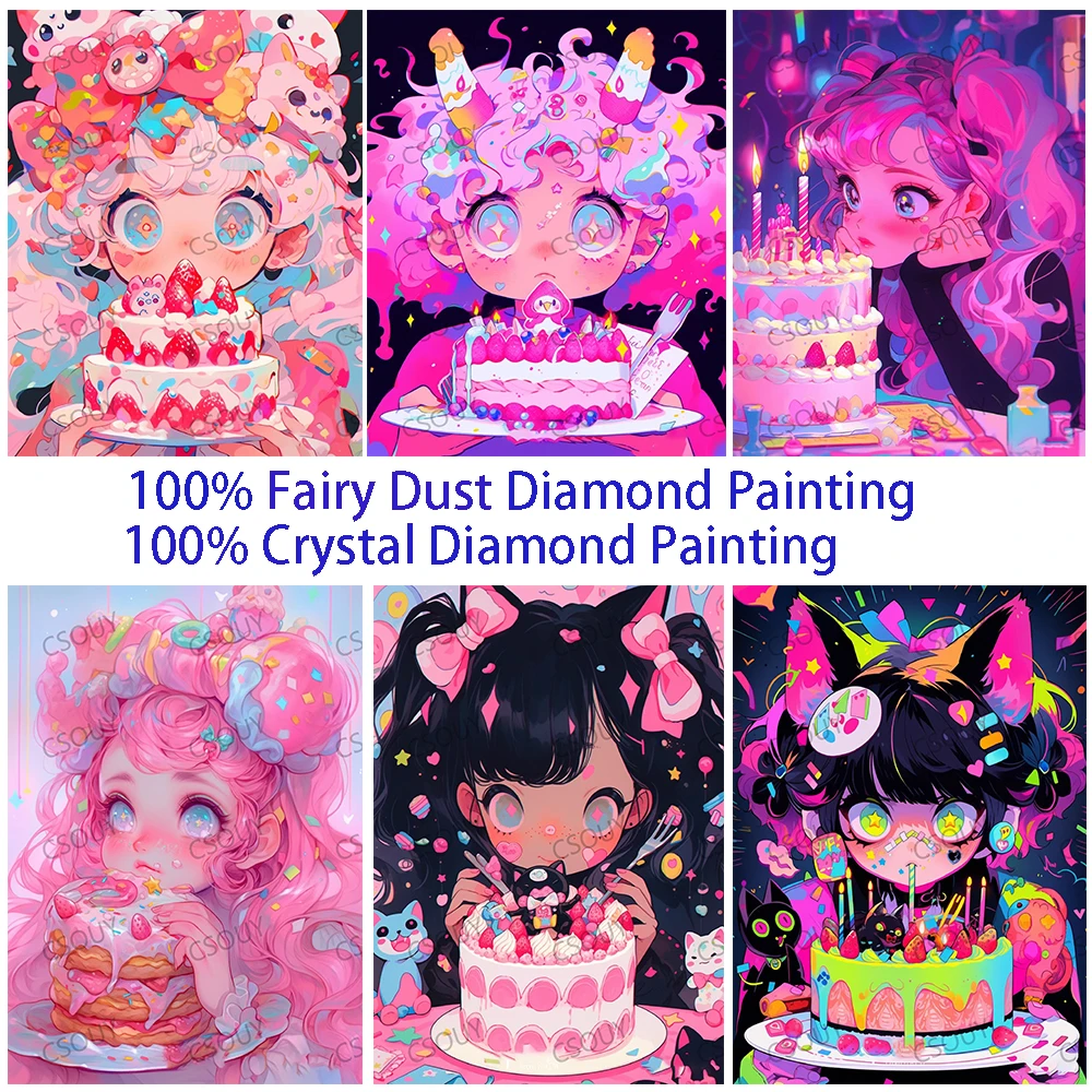 

Strawberry Cake 100% Fairy Dust Diamond Painting Full Square Drill Crystal Cross Stitch Embroidery Mosaic Needlework Rhinestones