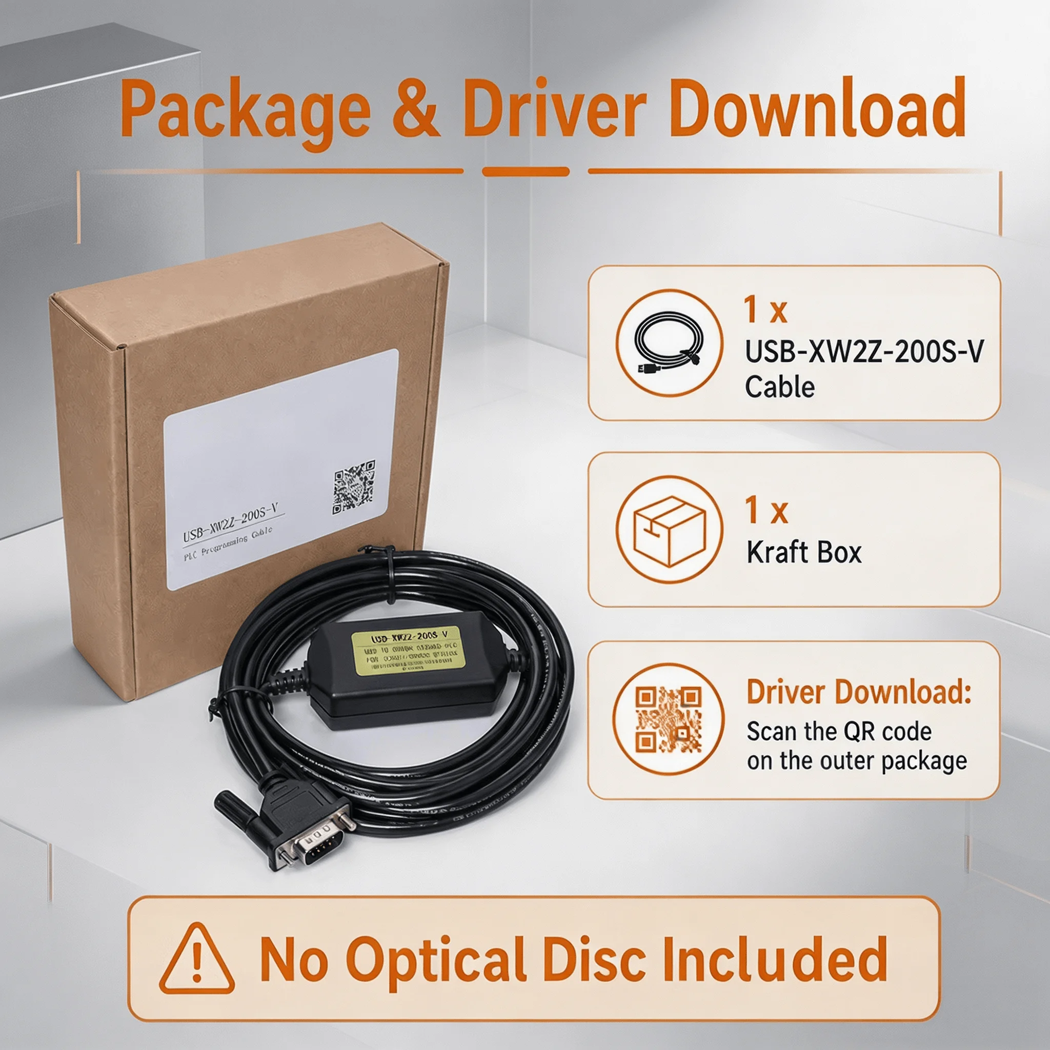 High Performance USB-XW2Z-200S-V PLC Download Cable for Omron CQM1H CPM2C CJ1M, CH340 Chip, Tinned Copper Wire, 3M
