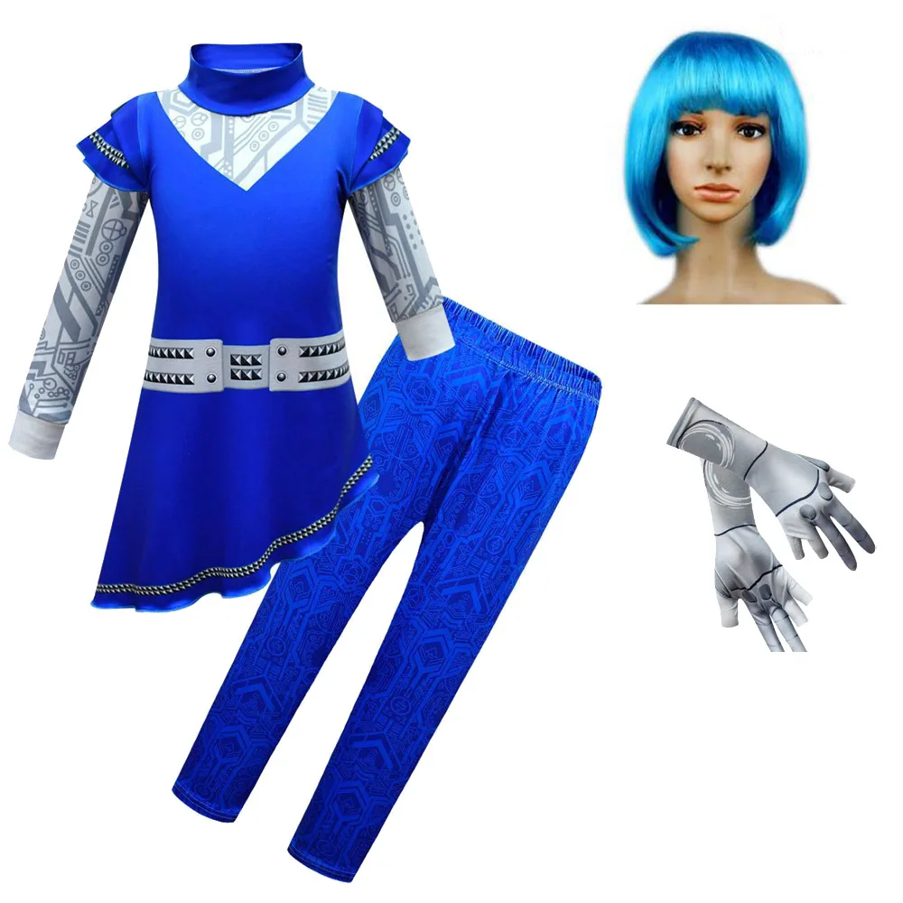 Disney Zombie 3 Alien Creature Costume Cosplay Kids Addison Outfit Fancy Dress Girls Carnival Halloween Clothe with Gloves Wig