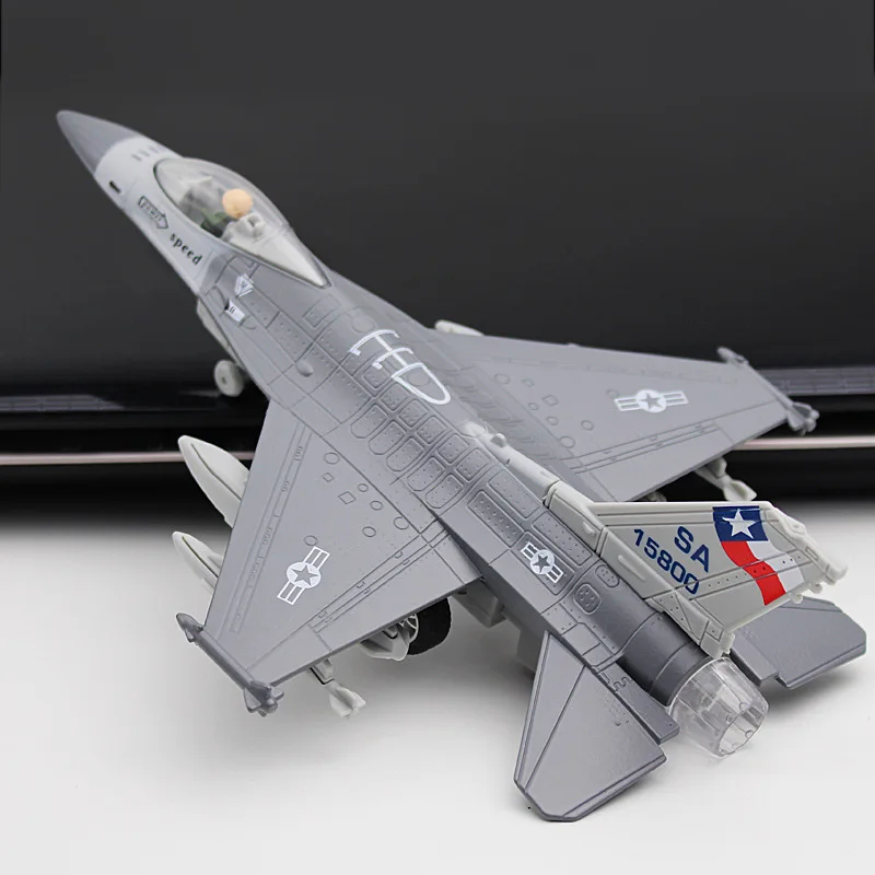 F16 Fighter Alloy Scale Airplane Models Diecast Acoustooptic Return Force Aviation Military Aircraft Ornament Gifts With Stand
