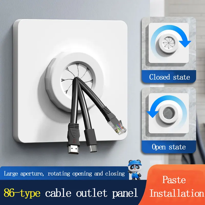 Type 86 Cable Outlet Panel Cover, Blank Socket Cover, Switch Decorative Cover, Rotating Opening And Closing Cable Hole Panel
