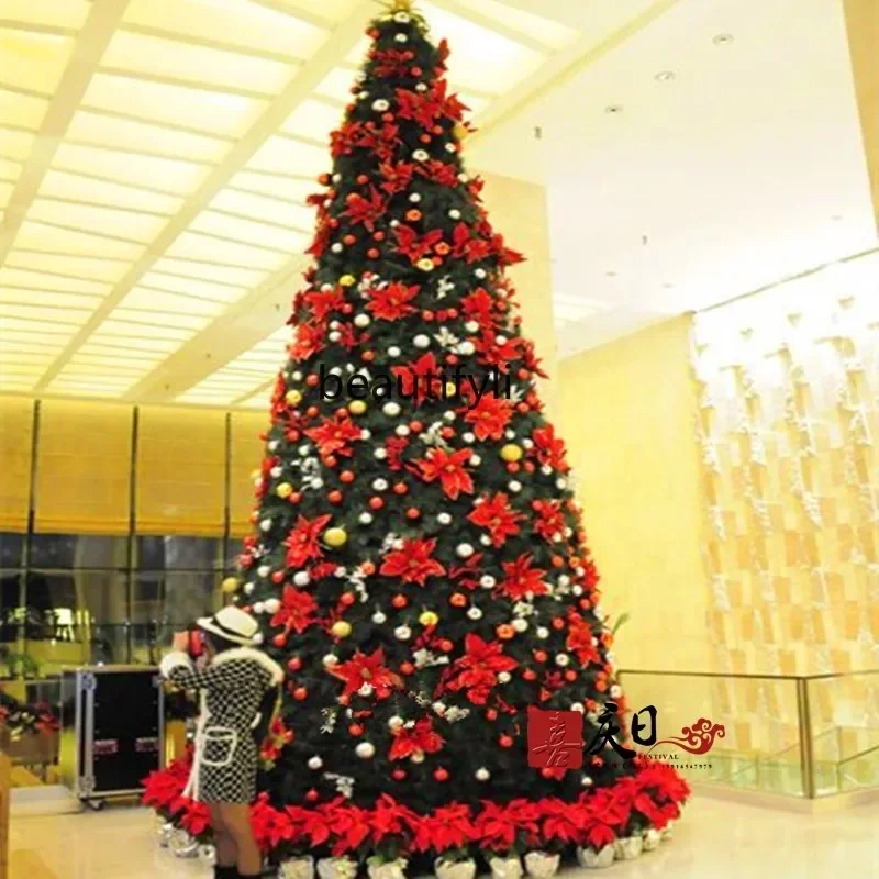 ss 8617 Modern large Christmas tree frame 6 meters 7 meters 8 meters, golden red decoration luminous Christmas tree