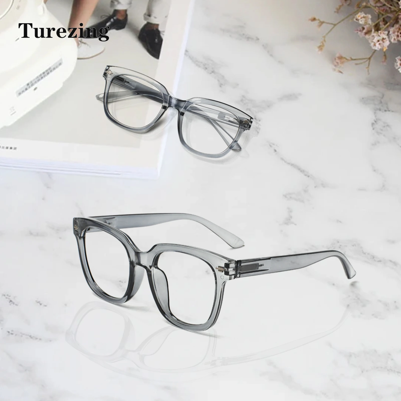 

TUREZING Reading Glasses for Women Fashion Rectangular High Quality Transparent Frame Metal Hinges Prescription Eyewear for Men