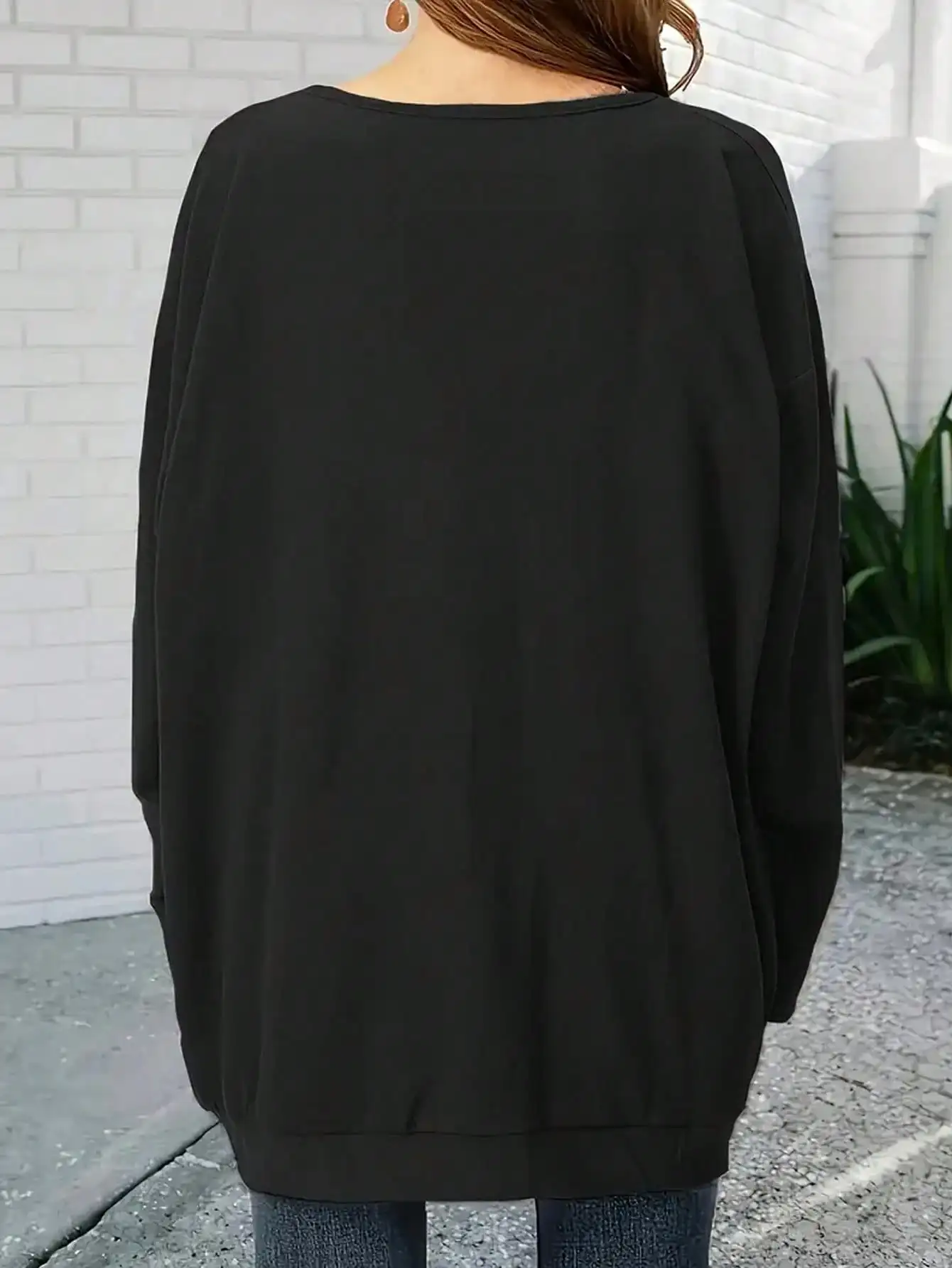 2026 Damen Neues T-Shirt mit Buchstaben- und Tierdruck, Übergröße, Lässig, Langarm, Rundhals, Leicht Elastisch, Pullover – Detail 8