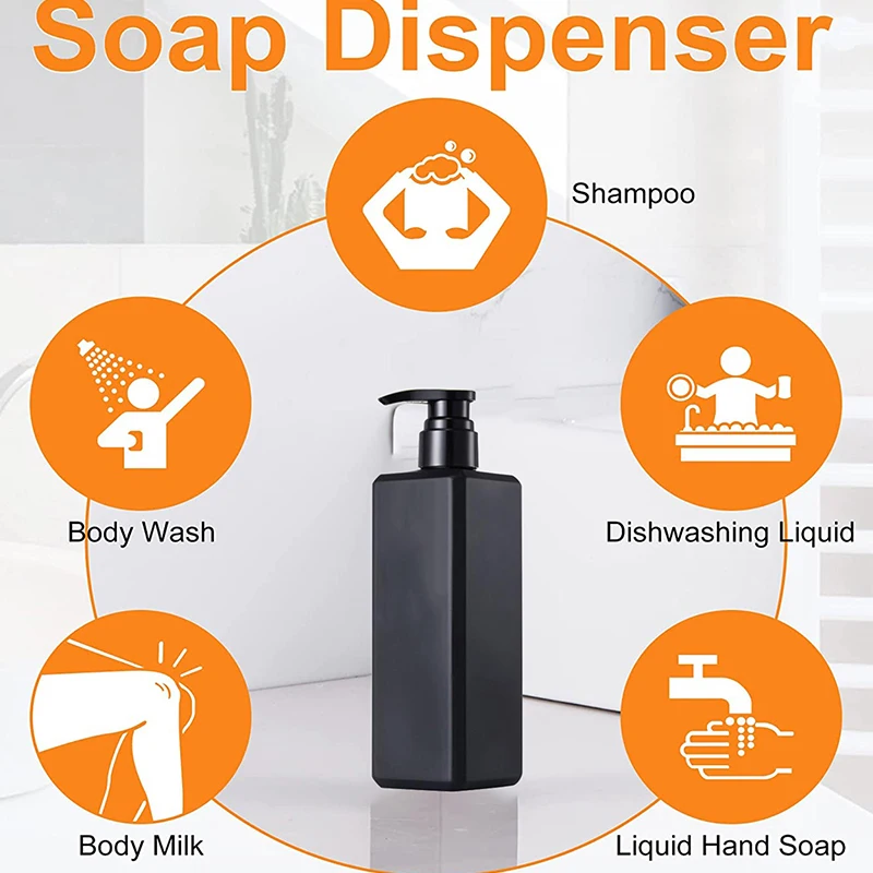 Pair 500ml Black Plastic Empty Bottle Dish Hand Soap Dispenser Lotion Pump Shampoo Container Refillable for Kitchen Decor