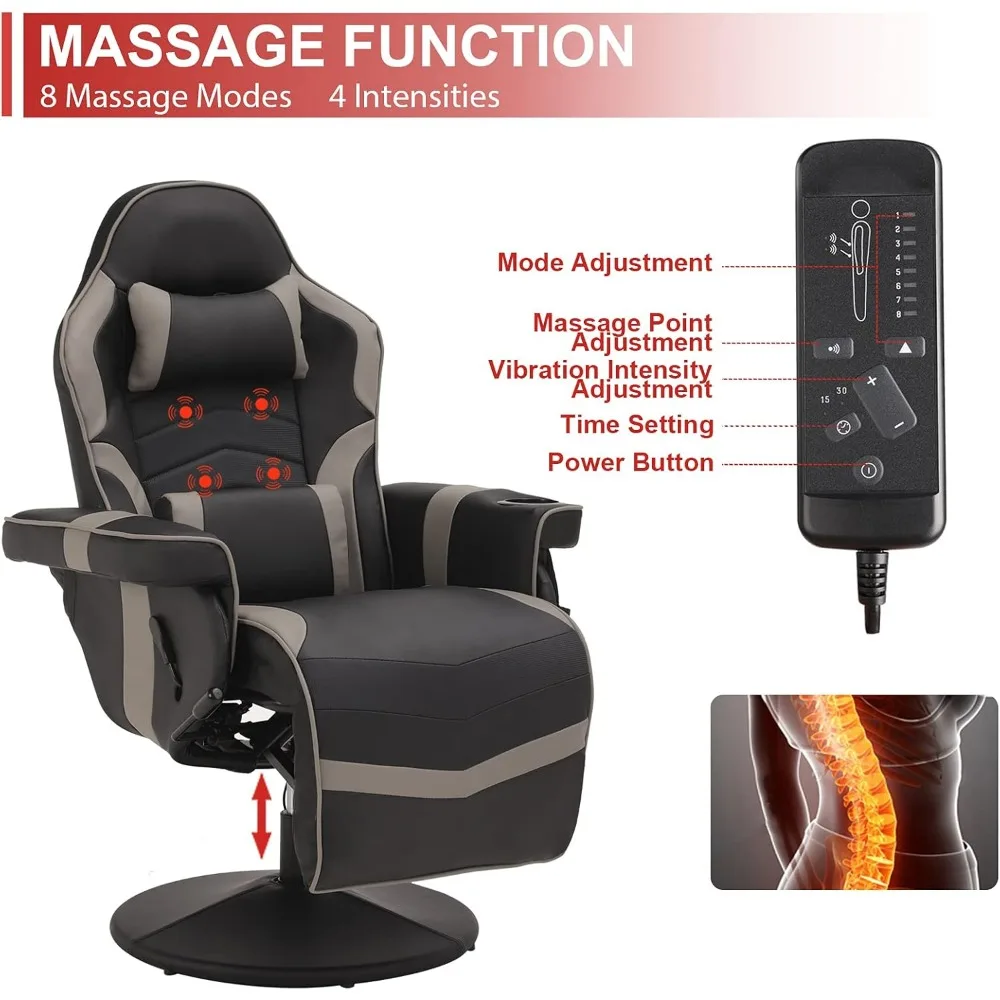 كرسي كرسي ألعاب الفيديو للتدليك - مسند ظهر مريح وتعديل ارتفاع المقعد - كرسي دوار من جلد البولي يوريثان عالي الظهر #4