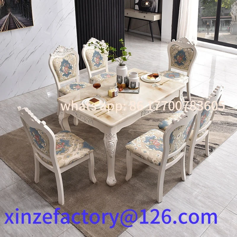 

Customizable dining table and chair combination rectangular marble simple European solid wood