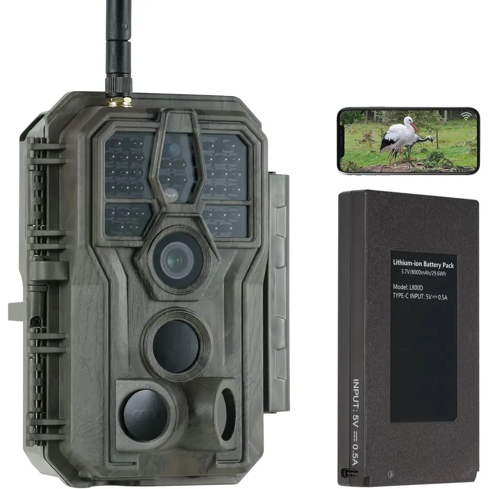 

Перезаряжаемая камера E8P на 8000 мАч с Wi-Fi/Bluetooth, ночным видением 100 футов, игровая камера с активацией движения