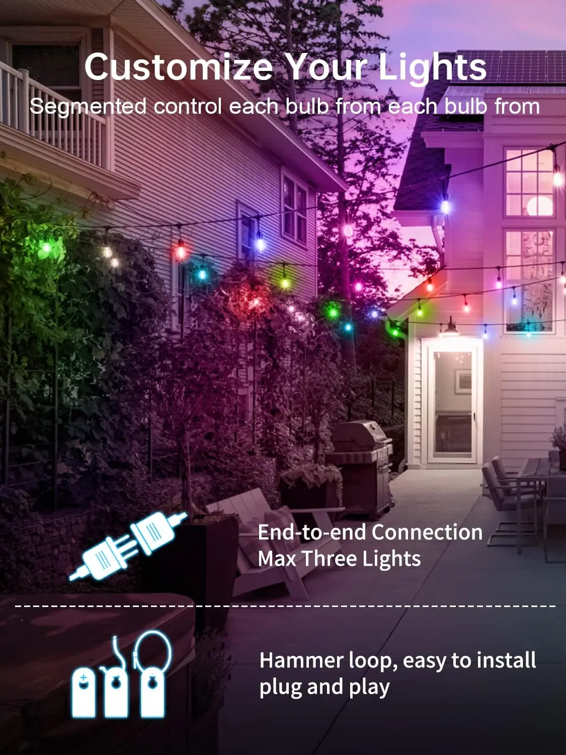 Commercial Grade 96FT LED Outdoor String Lights with Remote Control - 30 Shatterproof Bulbs Waterproof Color Changing