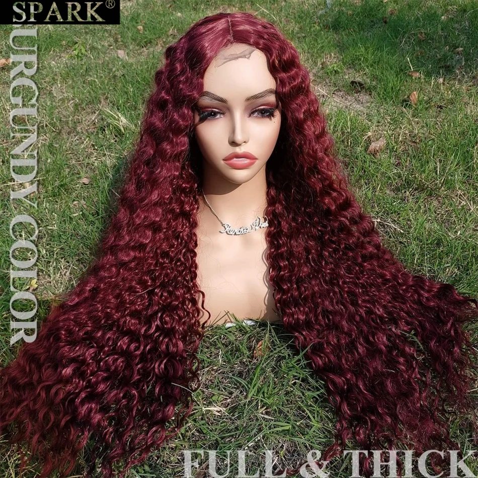 

99J Burgundy Deep Curly Wig 100% Brazilian Human Hair 13x4 Lace Front Wig Curly Hair HD 4x4 Lace Closure 180Density Pre Plucked