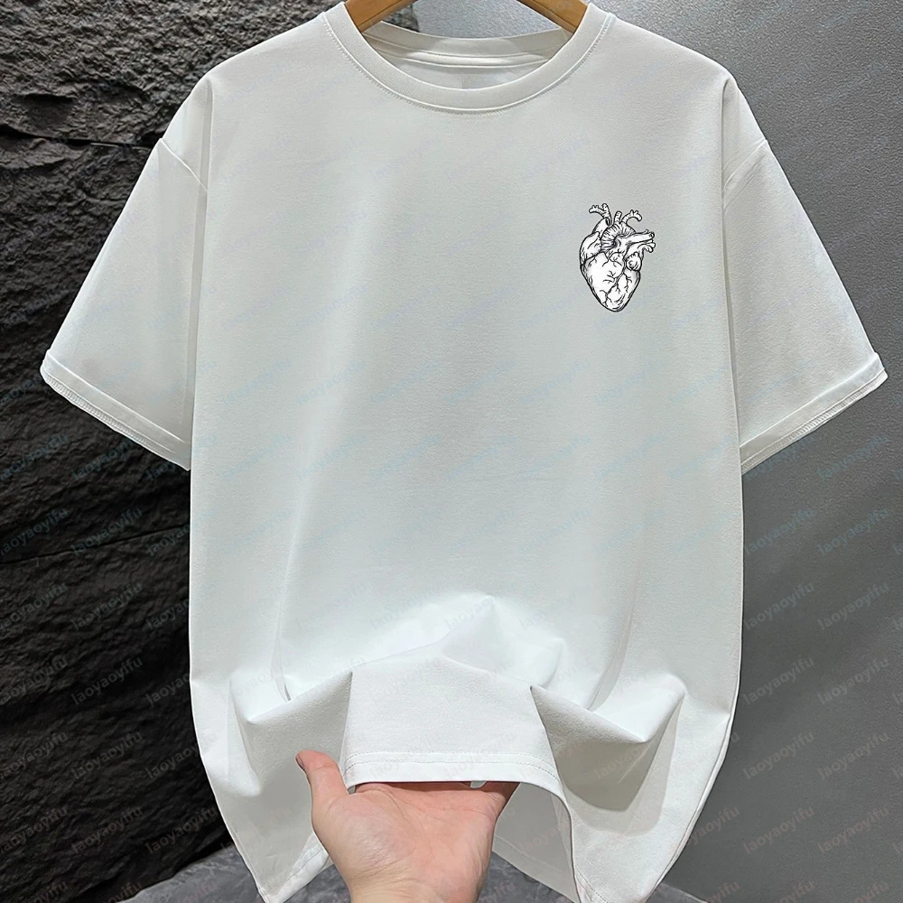 Men's Short Sleeve T-shirt Printed with Brain and Heart Designs Casual and Modern Summer Outdoor Clothing Ideal for Holidays Top