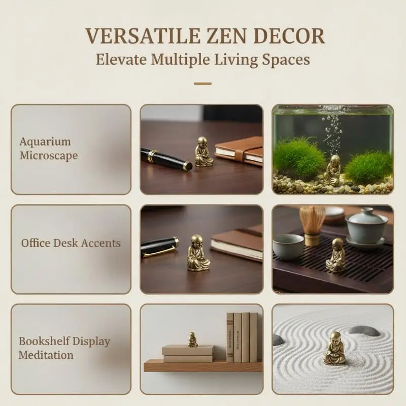 1PCS Pure Brass Zen Monk Statues 5 Zen Poses Tea Pet Vintage Figurines For Desk, Tea Table & Mindful Space Collectible Gift
