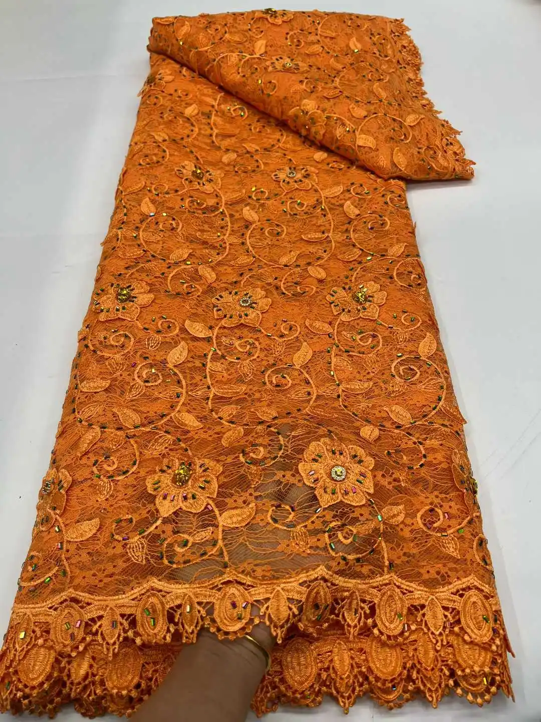 

African Guipure Cord Lace Fabric With Stones 2026 High Quality Nigerian French 3D Applique Flower Lace for Sewing Wedding Dress