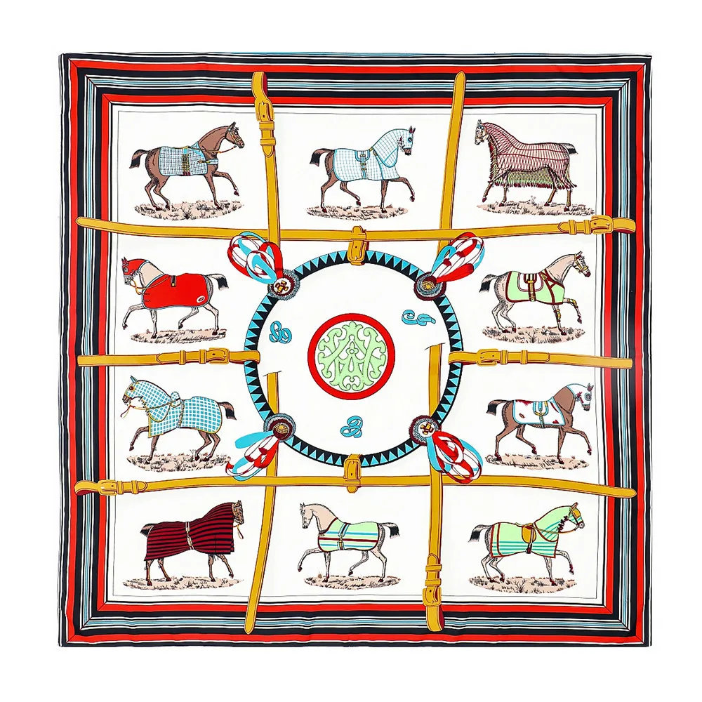 

130*130 см саржевый шелковый шарф женский роскошный цепочка с принтом лошади квадратная бандана шаль Echarpe платок хиджаб женский платок пляжное полотенце