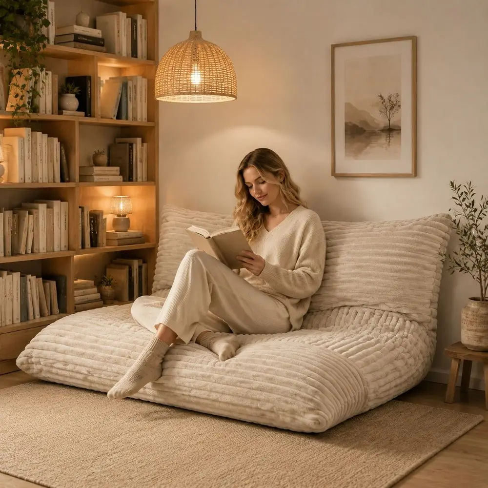 In 1 Giant Bean Bag Chair For Adults And Kids, Oversized Convertible Bean Bag Bed With Machine Washable Cover, Comfy Soft Memor